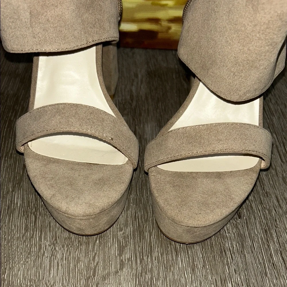 Oasis Tan Platform Sandals with Ankle Cuffs - Picture 3 of 14